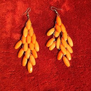 Orange Corral Rhinestone Waterfall Earrings